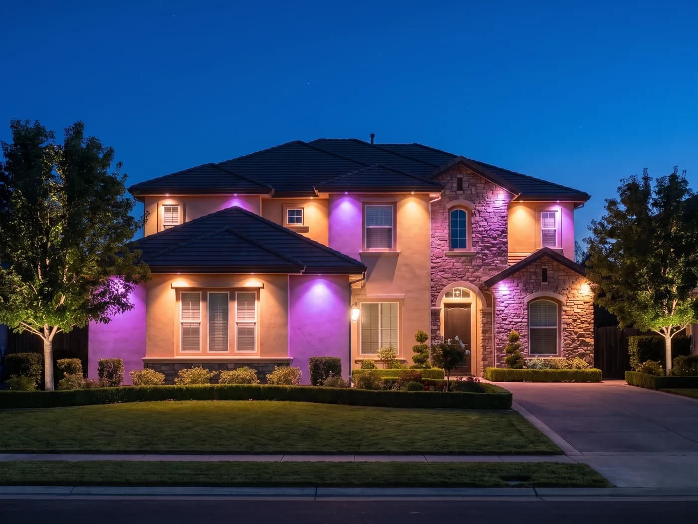 The same home lit for Halloween
